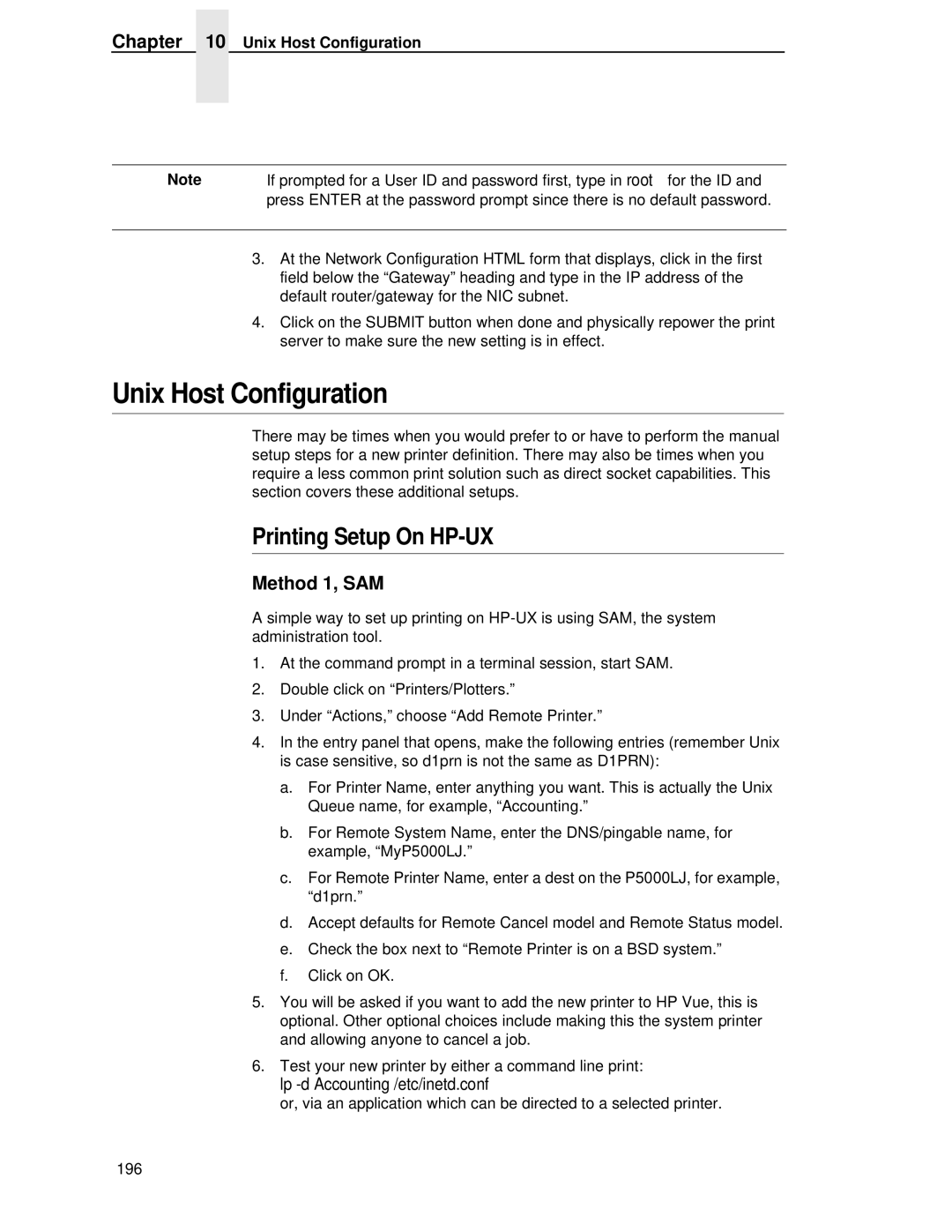 Printronix P5000LJ user manual Unix Host Configuration, Printing Setup On HP-UX 