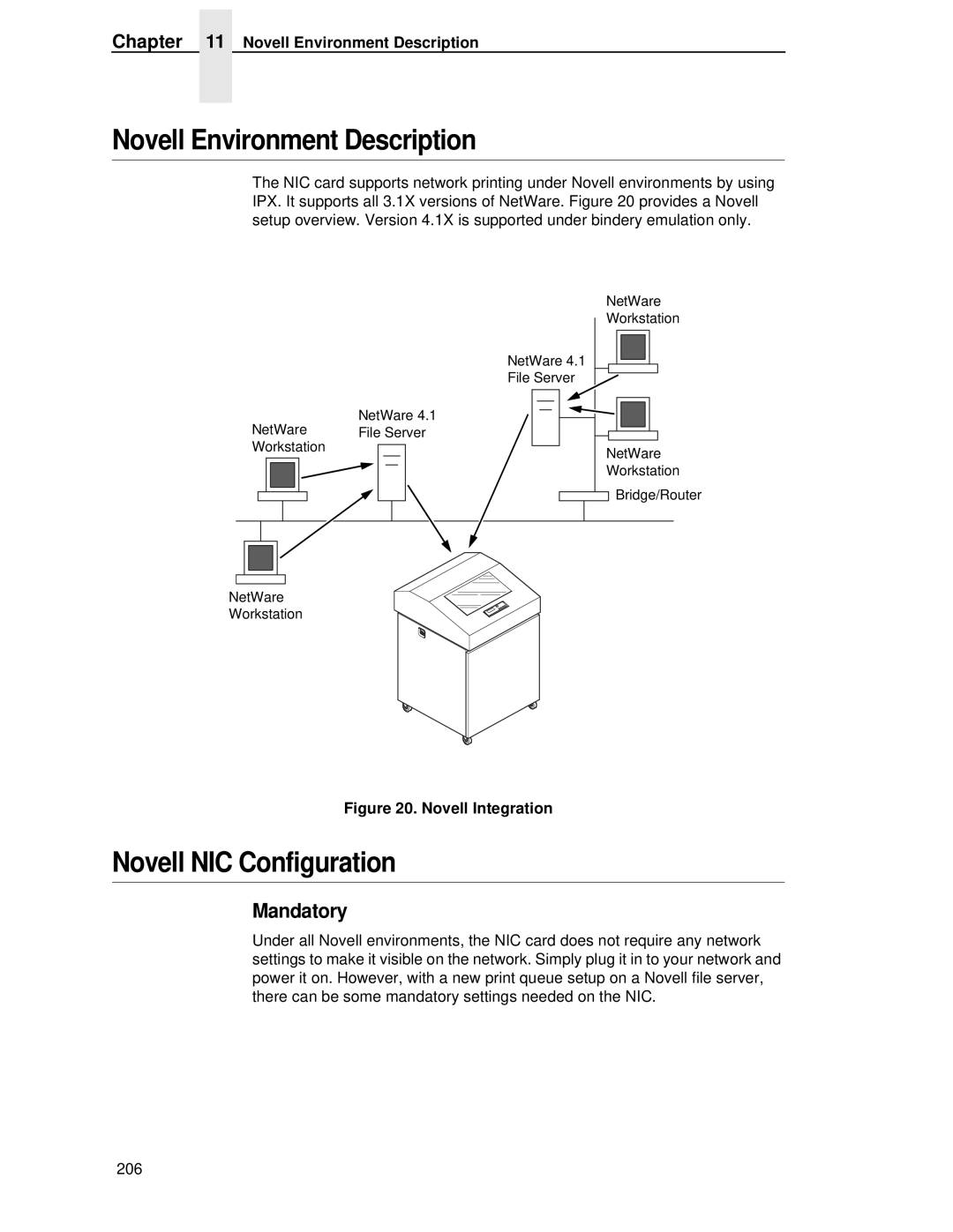 Printronix P5000LJ user manual Novell Environment Description, Novell NIC Configuration, Mandatory 