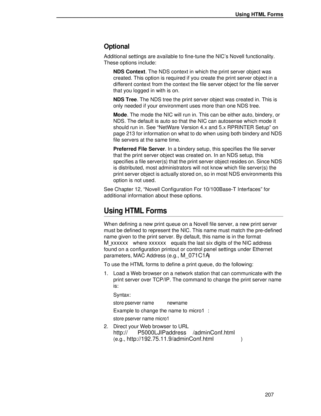 Printronix P5000LJ user manual Using Html Forms, Optional 