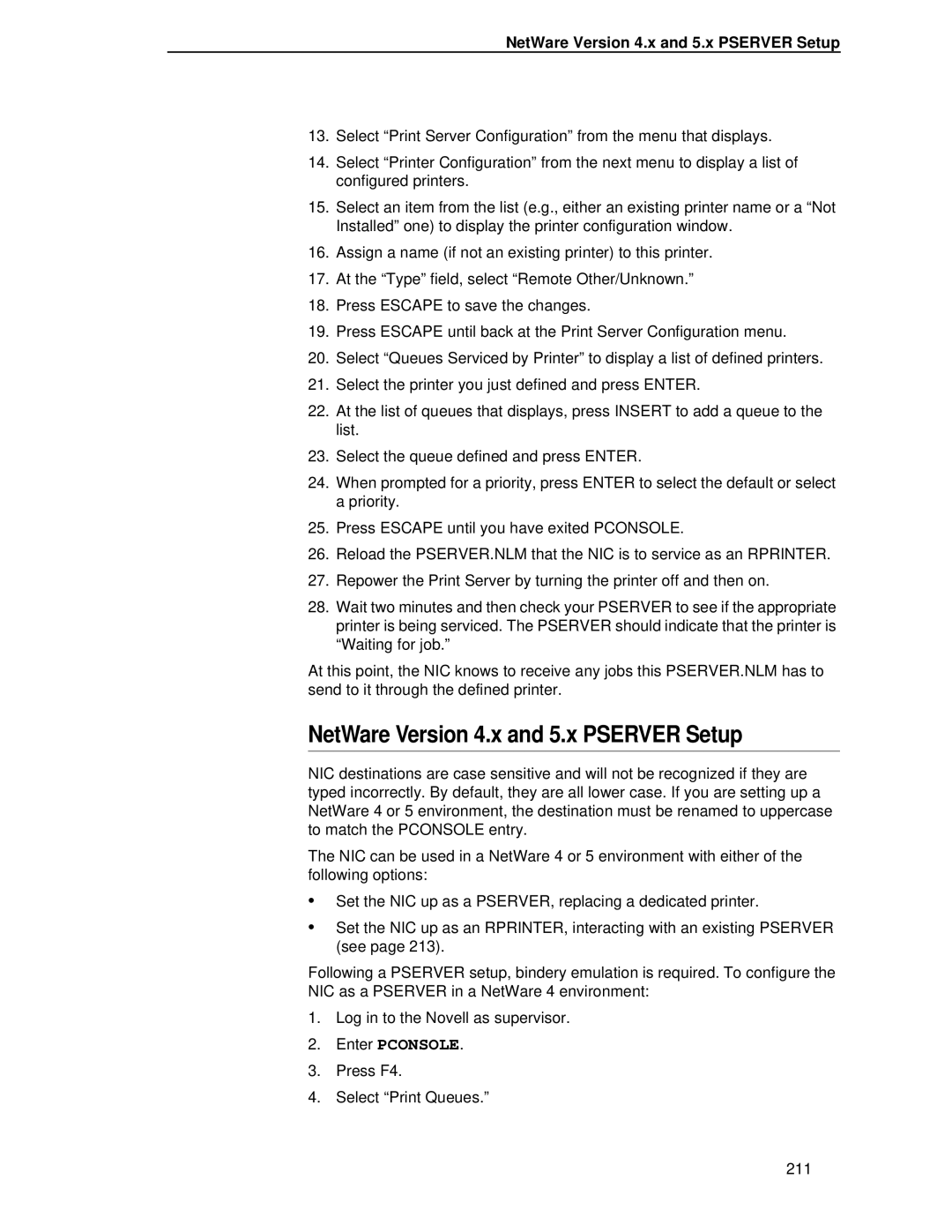 Printronix P5000LJ user manual NetWare Version 4.x and 5.x Pserver Setup, Enter Pconsole 