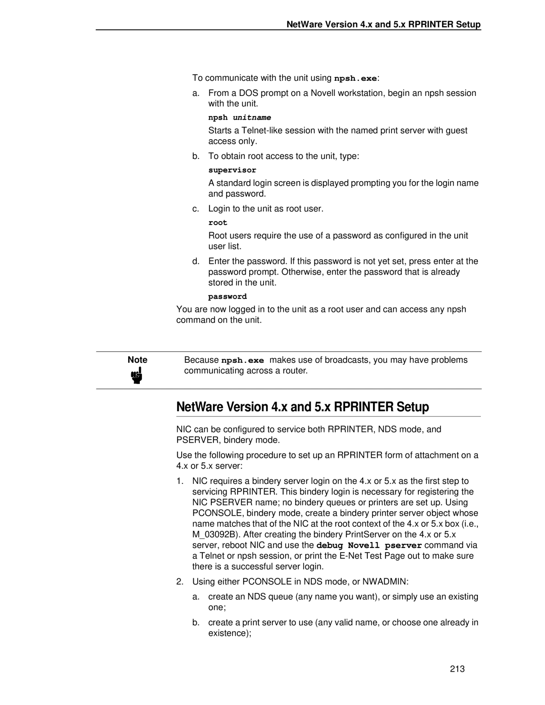 Printronix P5000LJ user manual NetWare Version 4.x and 5.x Rprinter Setup 