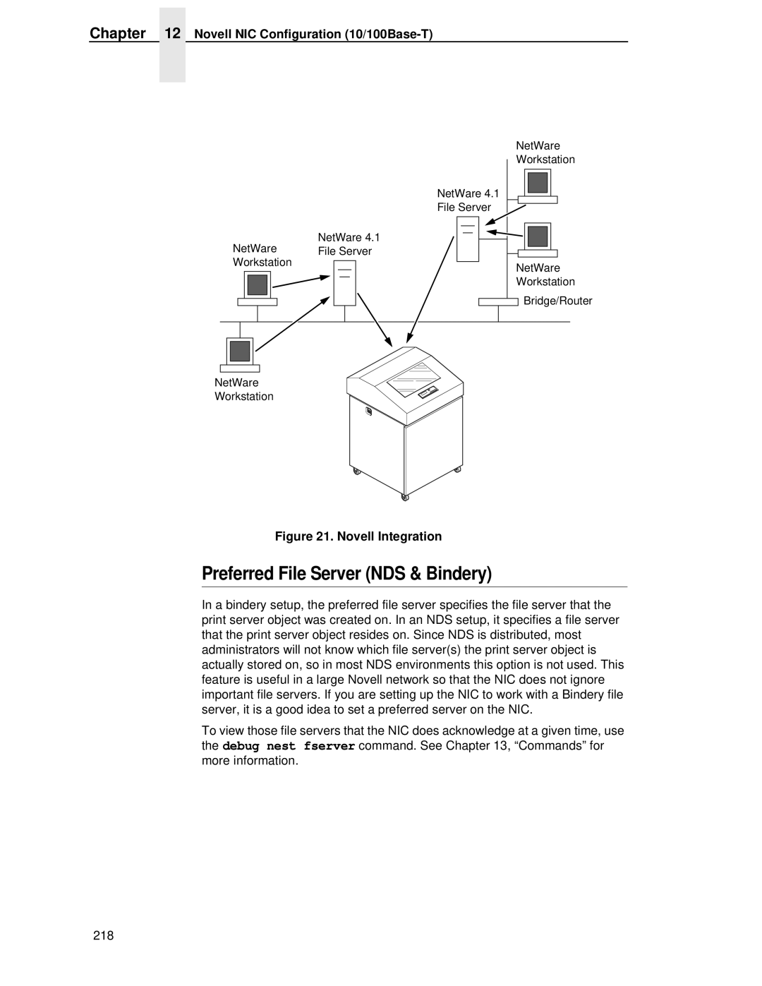 Printronix P5000LJ user manual Preferred File Server NDS & Bindery, Novell NIC Configuration 10/100Base-T 