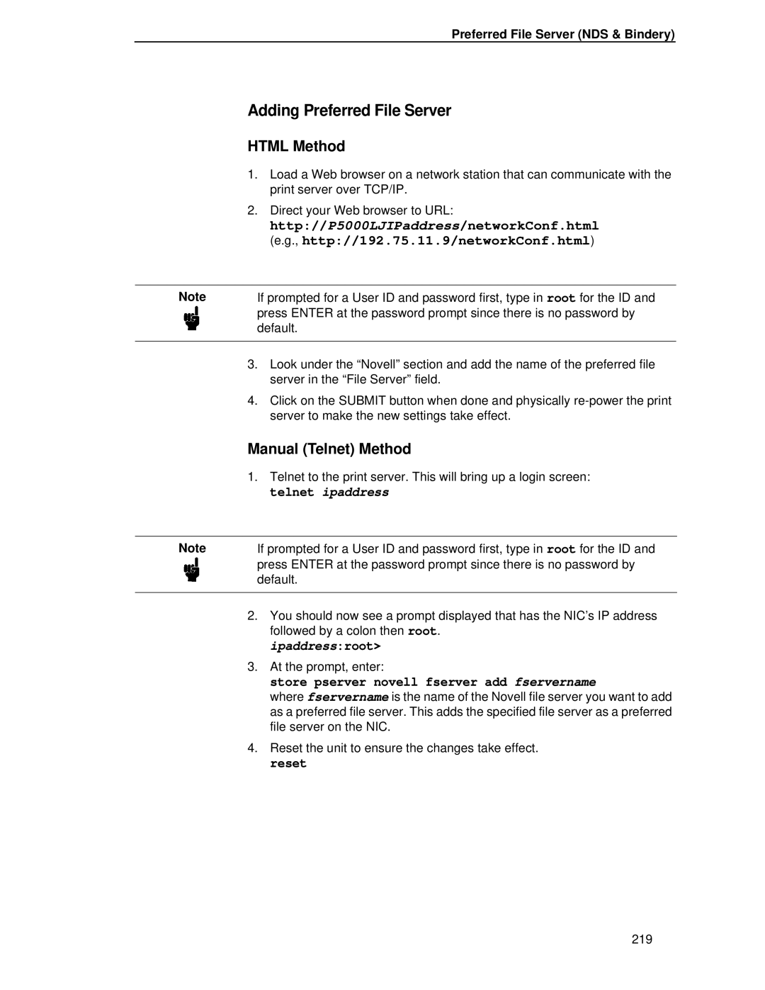 Printronix P5000LJ user manual Adding Preferred File Server, Store pserver novell fserver add fservername 