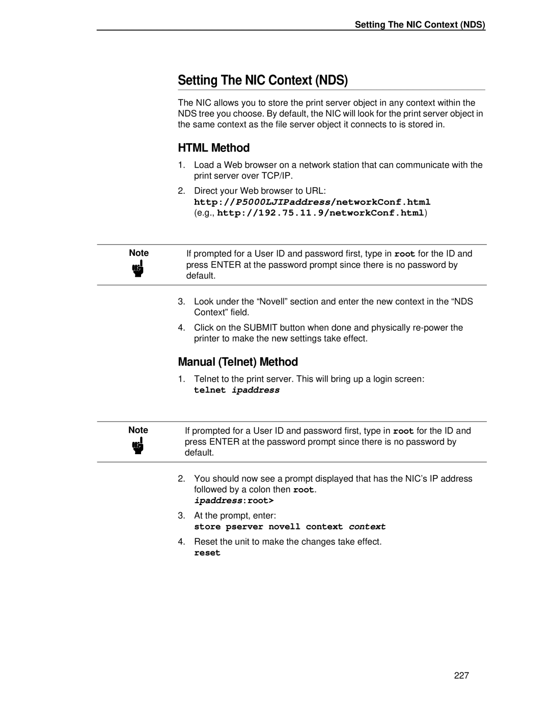 Printronix P5000LJ user manual Setting The NIC Context NDS, Store pserver novell context context 