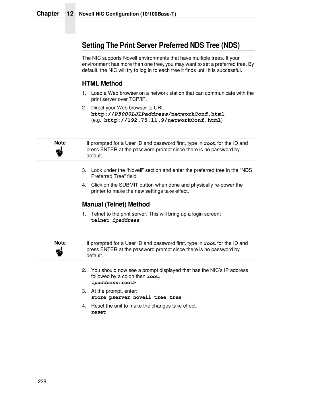 Printronix P5000LJ user manual Setting The Print Server Preferred NDS Tree NDS, Store pserver novell tree tree, Reset 