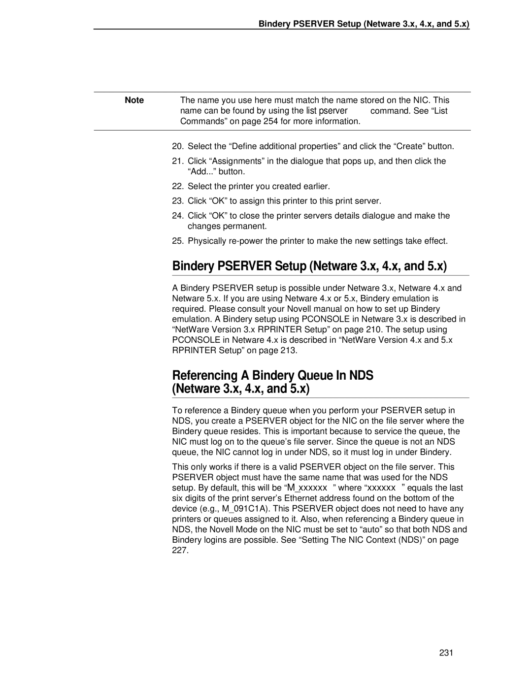 Printronix P5000LJ user manual Bindery Pserver Setup Netware 3.x, 4.x, Referencing a Bindery Queue In NDS Netware 3.x, 4.x 