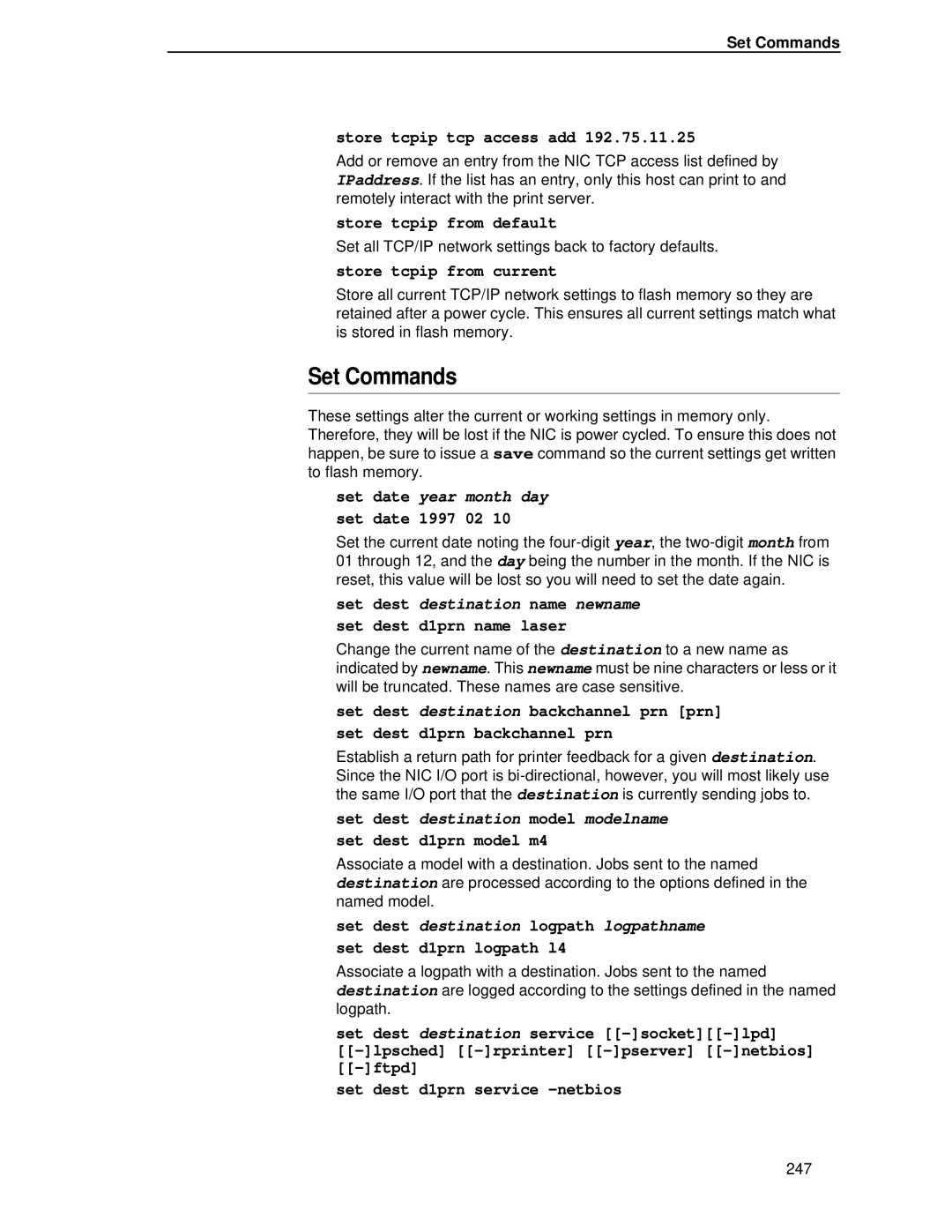 Printronix P5000LJ user manual Set Commands 