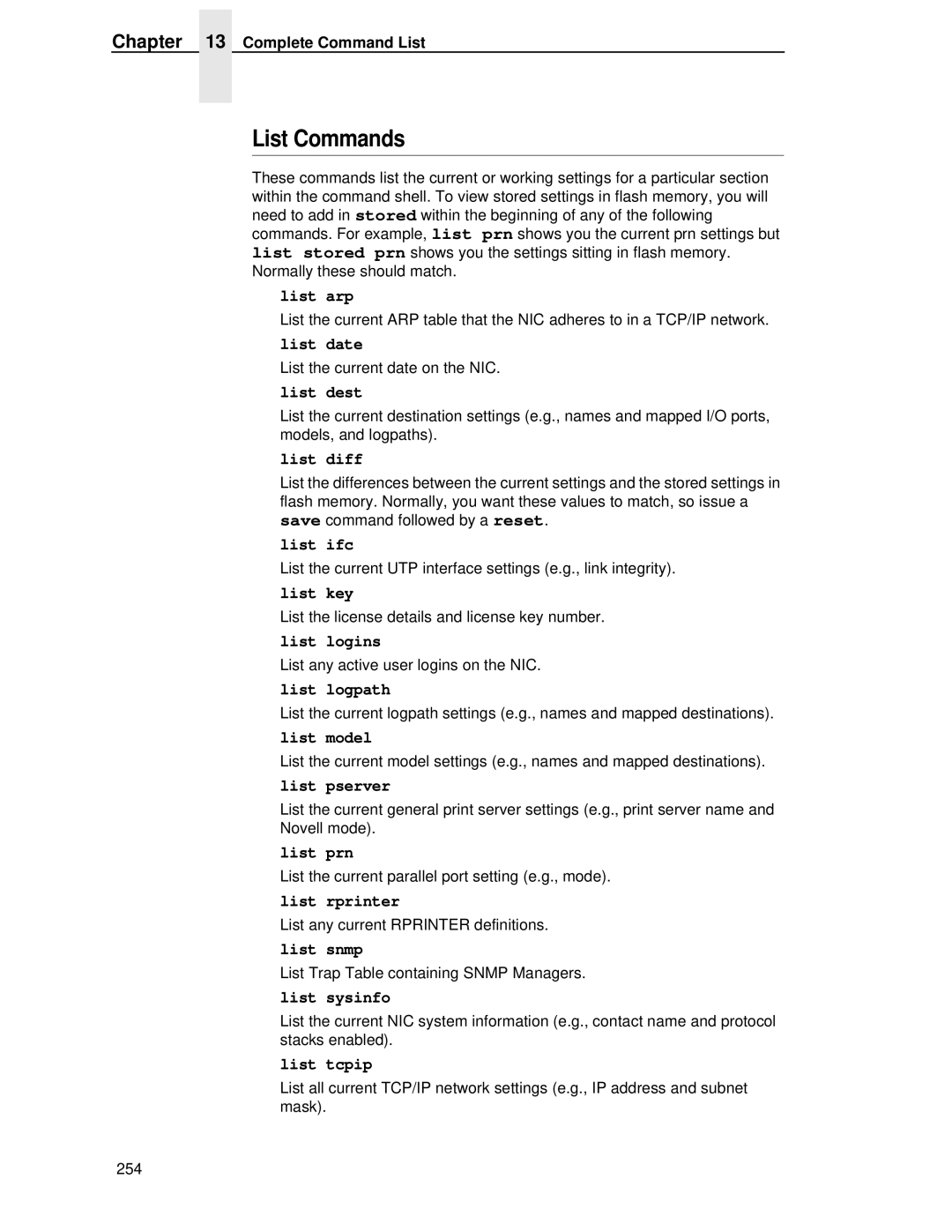 Printronix P5000LJ user manual List Commands 