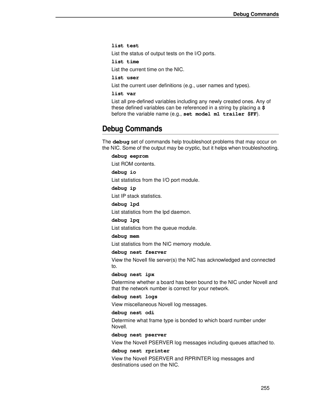 Printronix P5000LJ user manual Debug Commands 