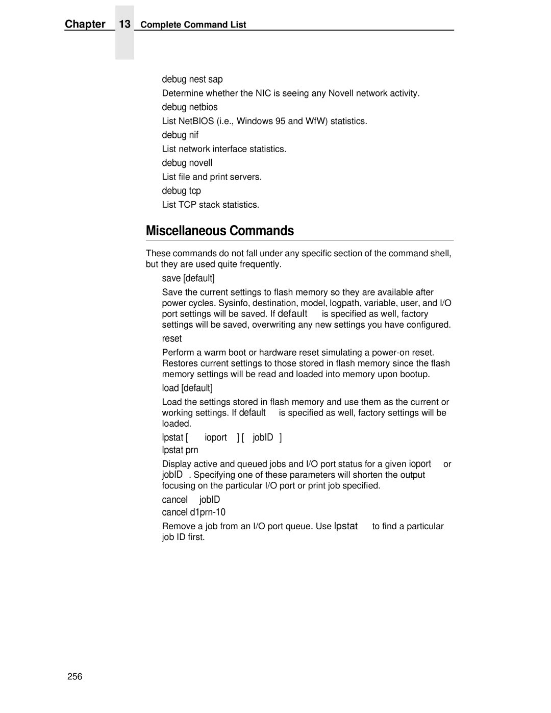 Printronix P5000LJ user manual Miscellaneous Commands 