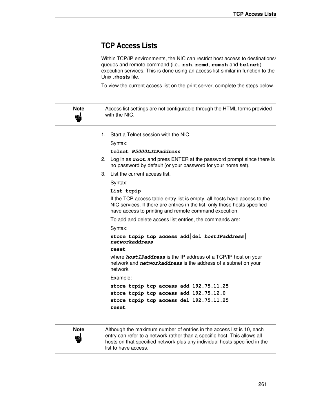 Printronix P5000LJ user manual TCP Access Lists 