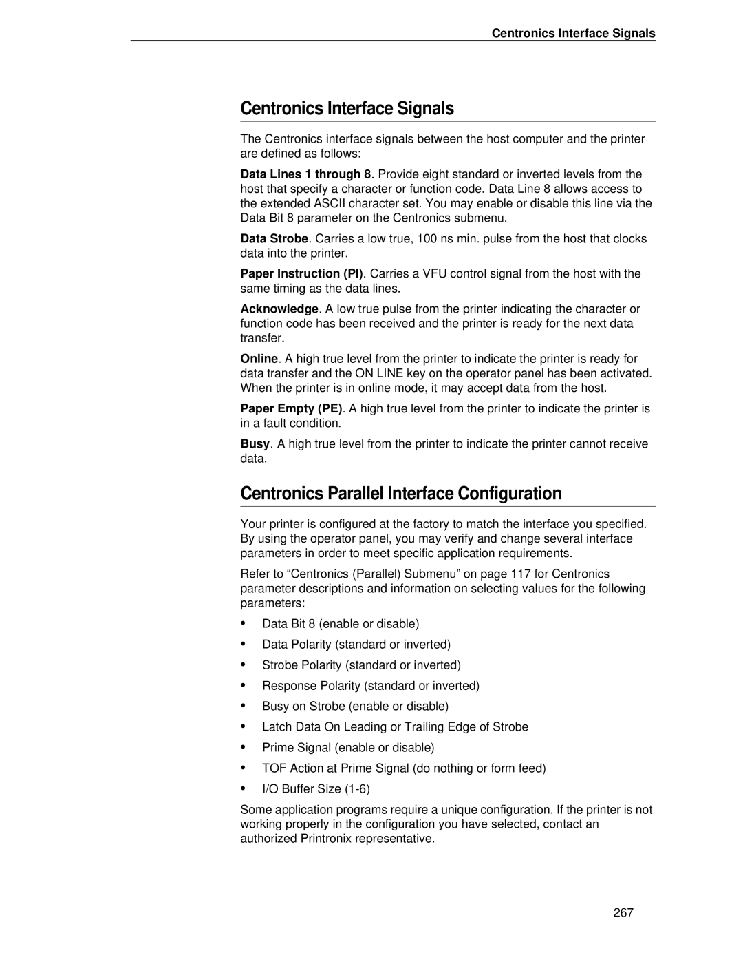 Printronix P5000LJ user manual Centronics Interface Signals, Centronics Parallel Interface Configuration 