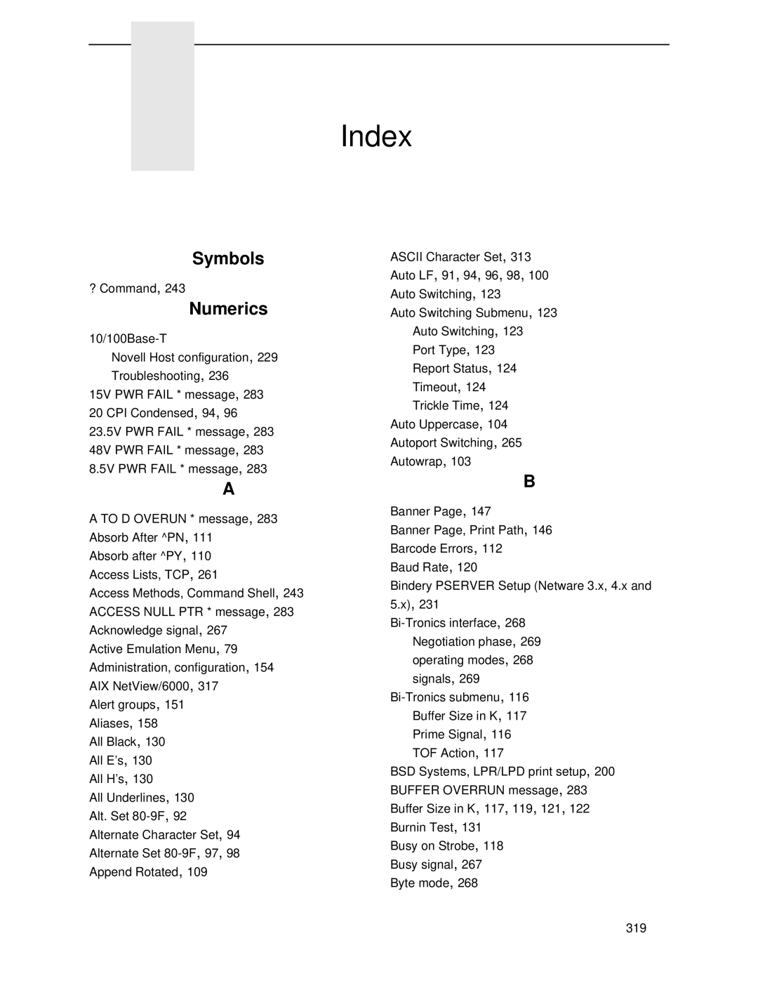 Printronix P5000LJ user manual Index 