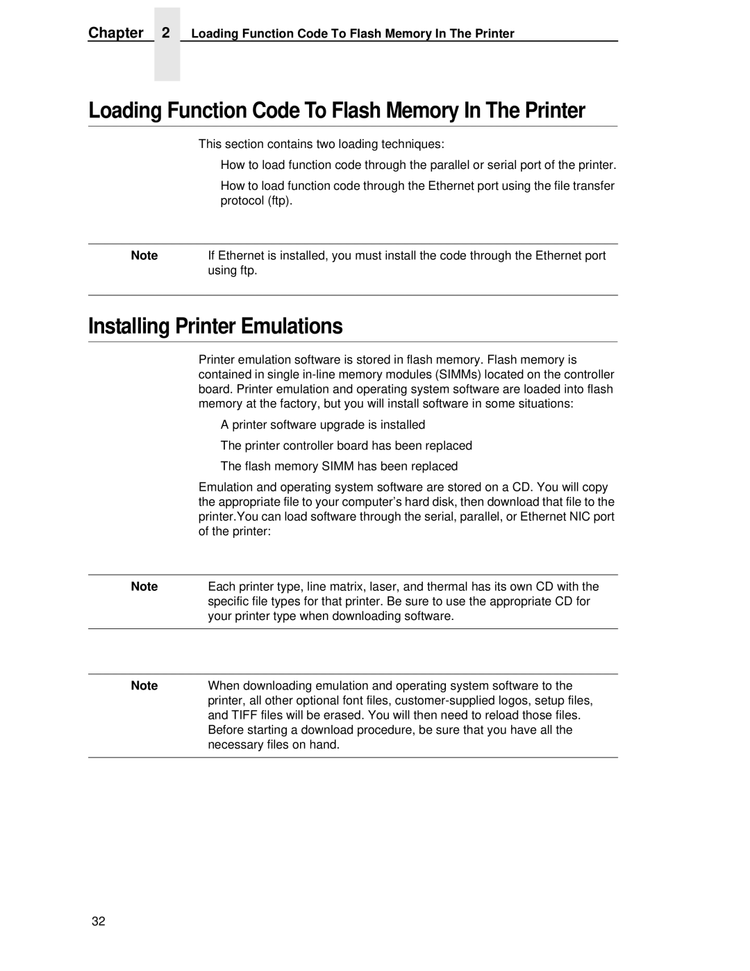 Printronix P5000LJ user manual Loading Function Code To Flash Memory In The Printer, Installing Printer Emulations 