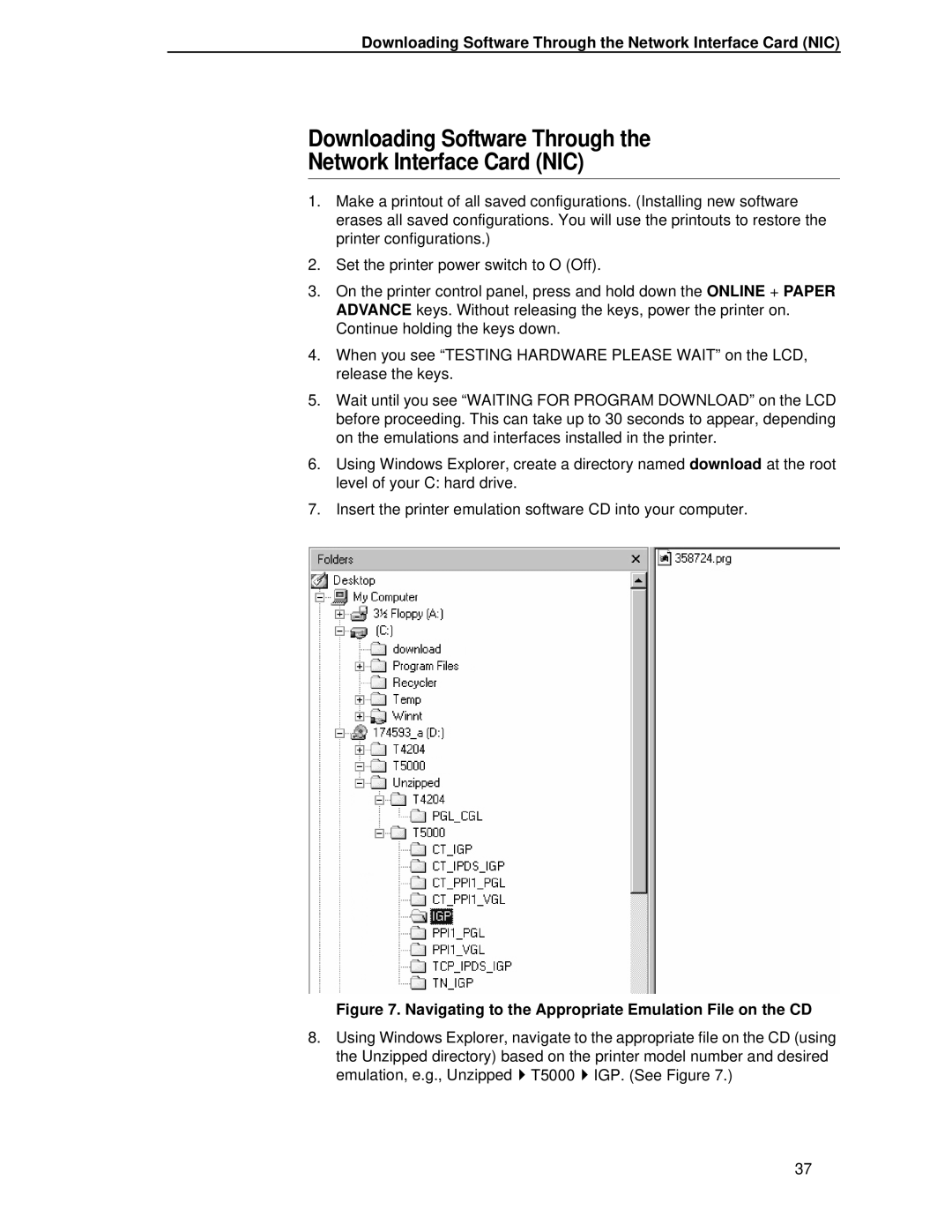 Printronix P5000LJ user manual Downloading Software Through Network Interface Card NIC 