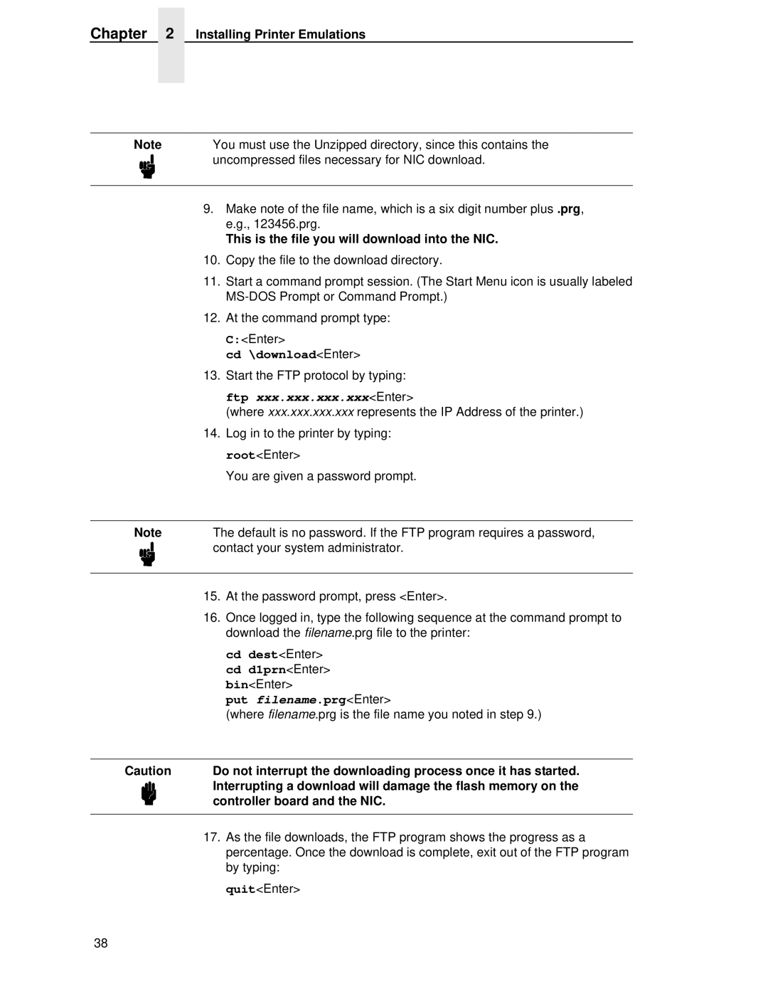 Printronix P5000LJ user manual This is the file you will download into the NIC, Ftp xxx.xxx.xxx.xxxEnter 