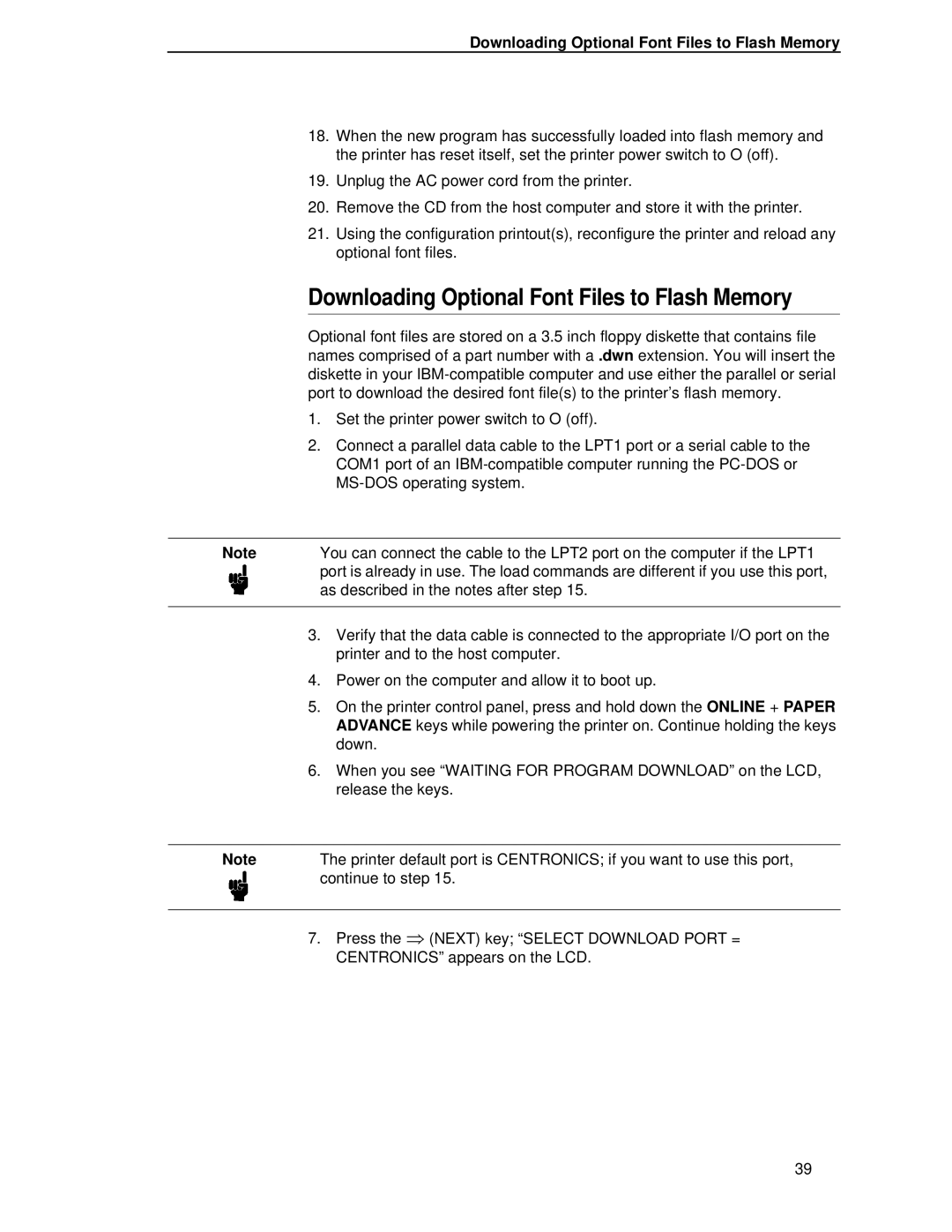 Printronix P5000LJ user manual Downloading Optional Font Files to Flash Memory 