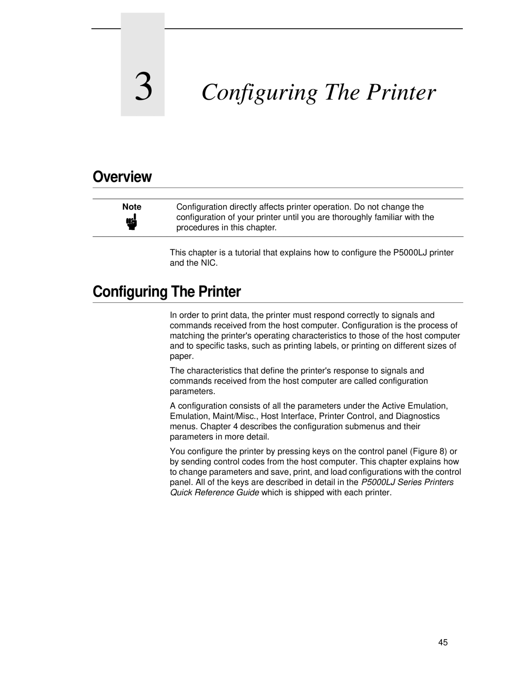 Printronix P5000LJ user manual Configuring The Printer, Overview 