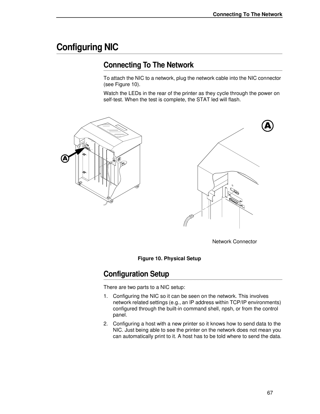 Printronix P5000LJ user manual Configuring NIC, Connecting To The Network, Configuration Setup 