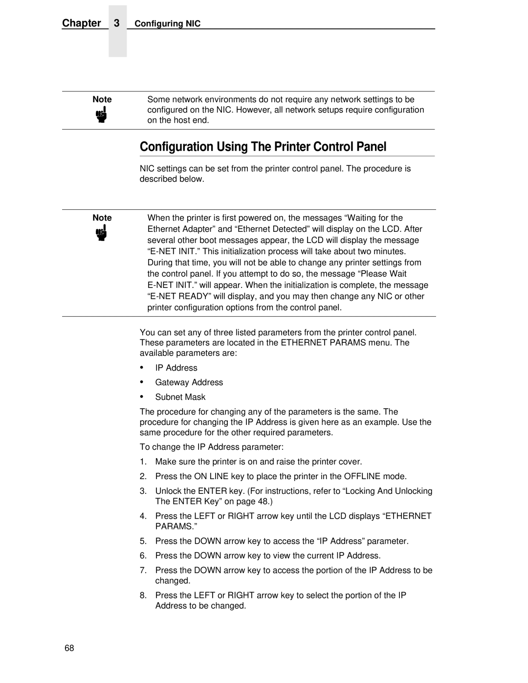 Printronix P5000LJ user manual Configuration Using The Printer Control Panel, Configuring NIC 