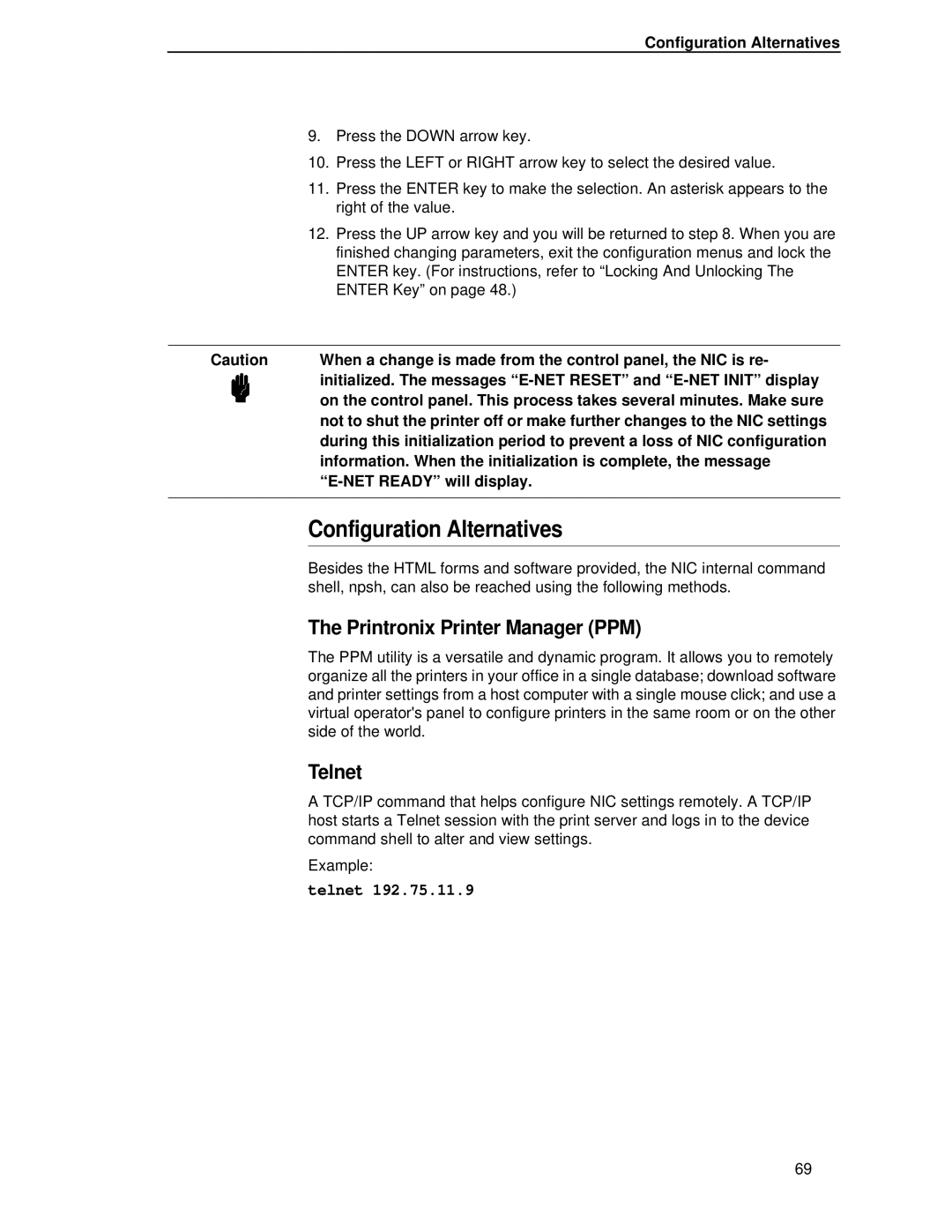 Printronix P5000LJ user manual Configuration Alternatives, Printronix Printer Manager PPM, Telnet 