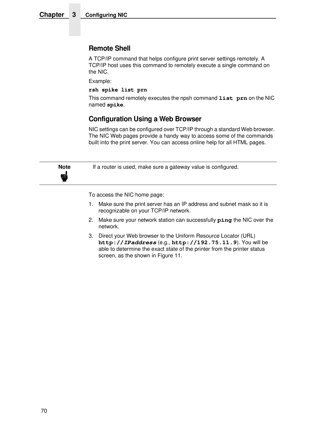 Printronix P5000LJ user manual Remote Shell, Configuration Using a Web Browser, Rsh spike list prn 