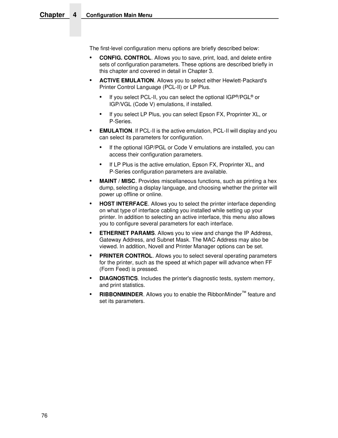 Printronix P5000LJ user manual Configuration Main Menu 