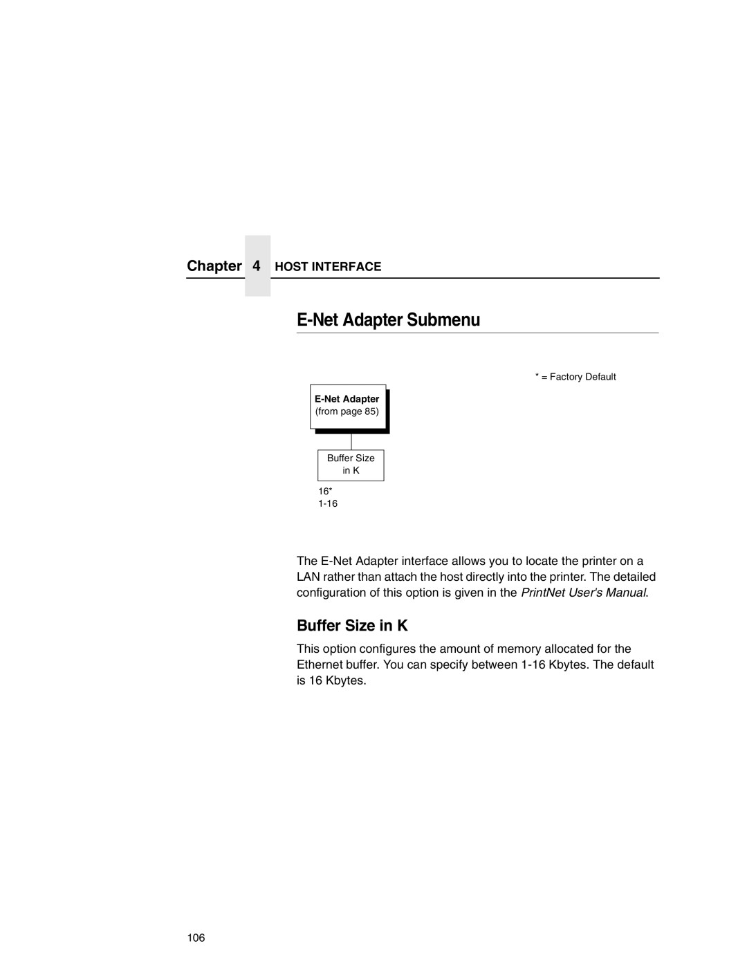 Printronix P7000 user manual Net Adapter Submenu 