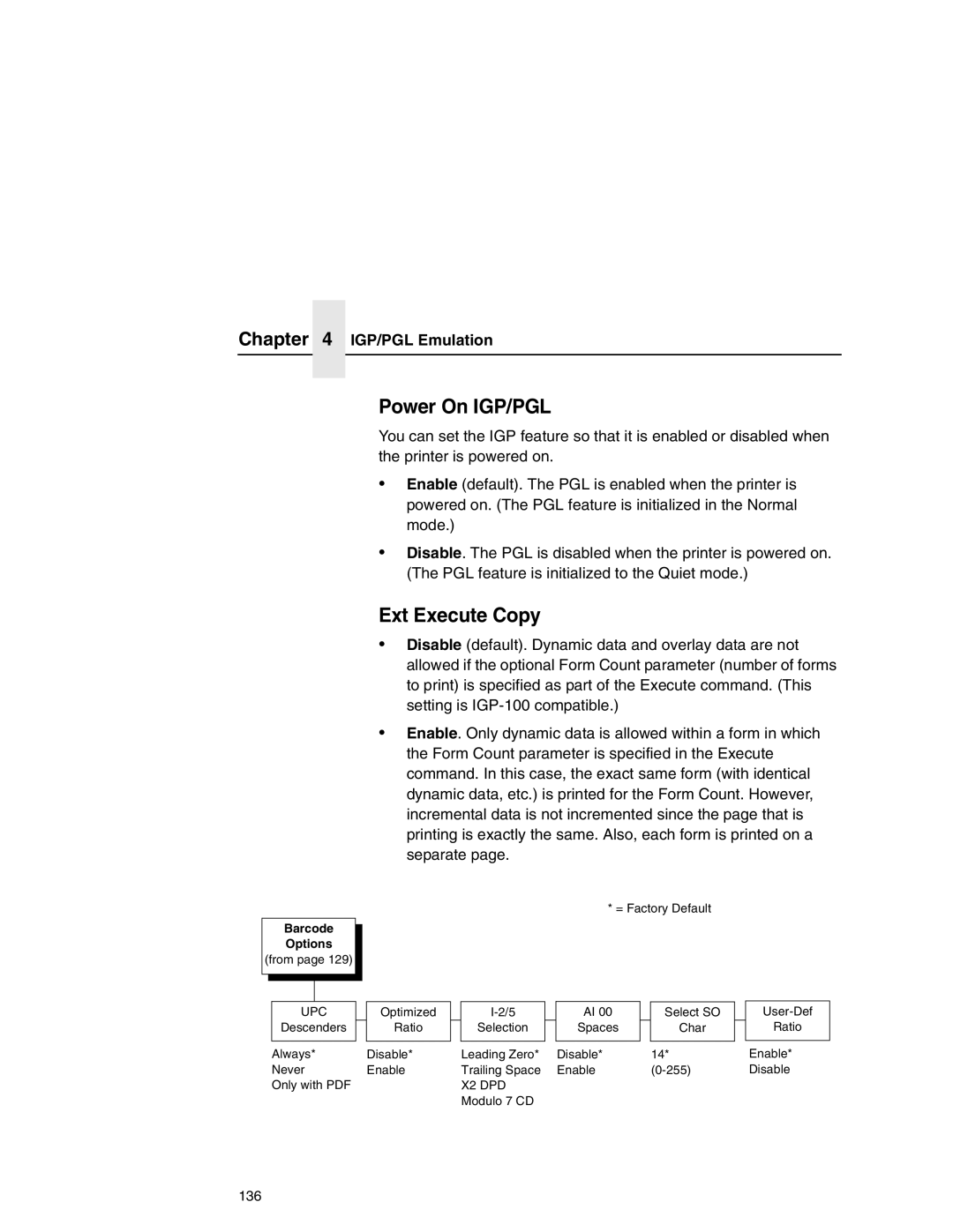 Printronix P7000 user manual Power On IGP/PGL, Ext Execute Copy, Barcode Options, X2 DPD 