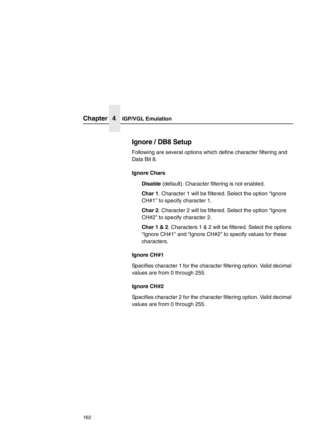 Printronix P7000 user manual Ignore / DB8 Setup, Ignore Chars, Ignore CH#1, Ignore CH#2 