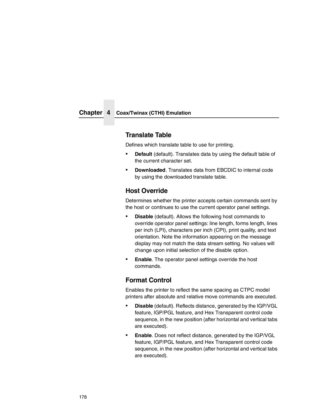 Printronix P7000 user manual Translate Table, Host Override, Format Control 