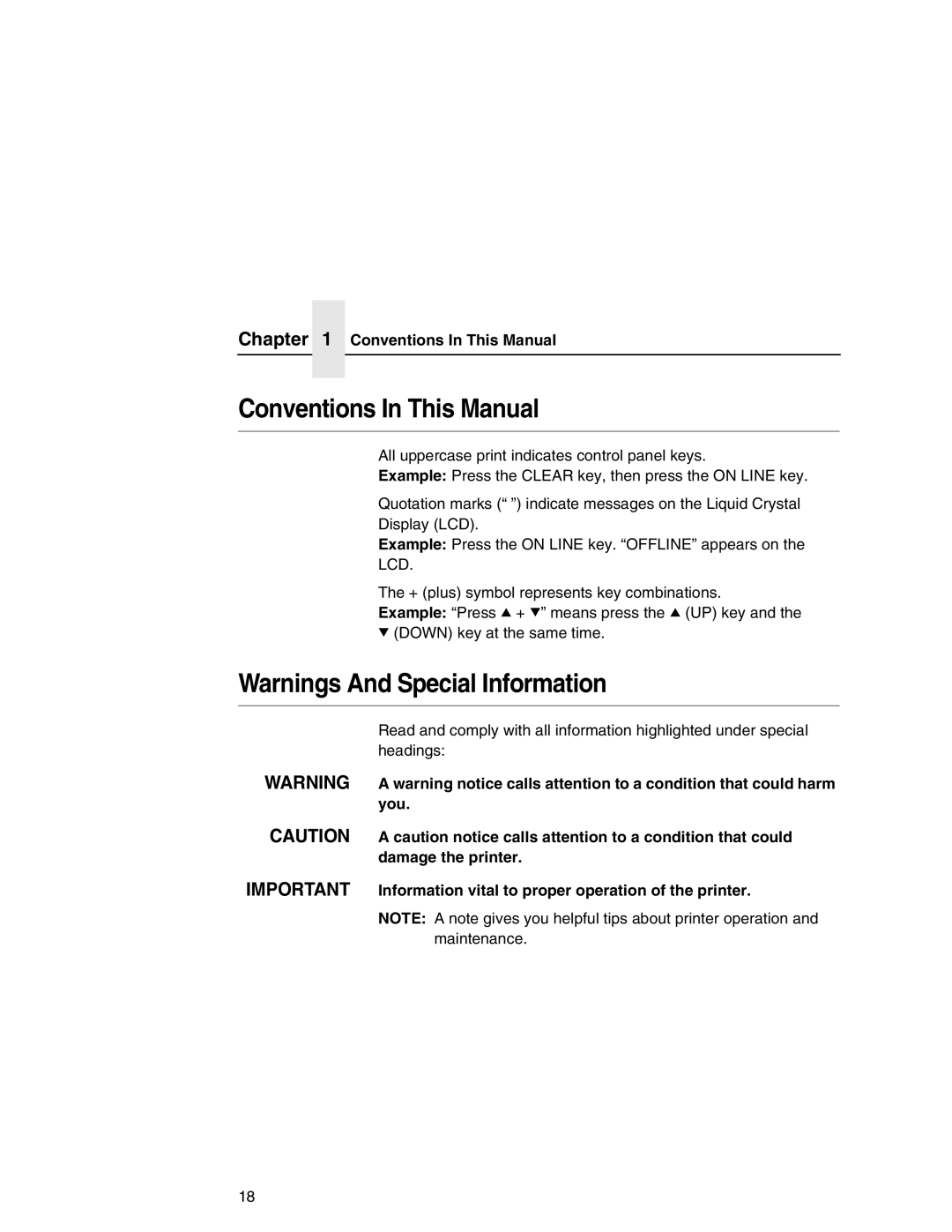 Printronix P7000 user manual Conventions In This Manual, Lcd 