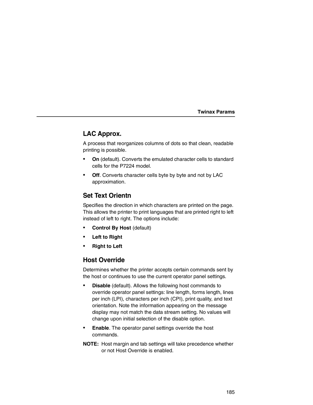 Printronix P7000 user manual LAC Approx, Control By Host default Left to Right Right to Left 