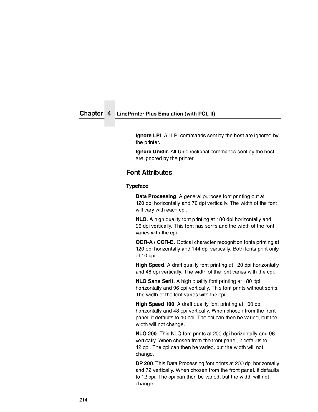 Printronix P7000 user manual Font Attributes, Typeface 