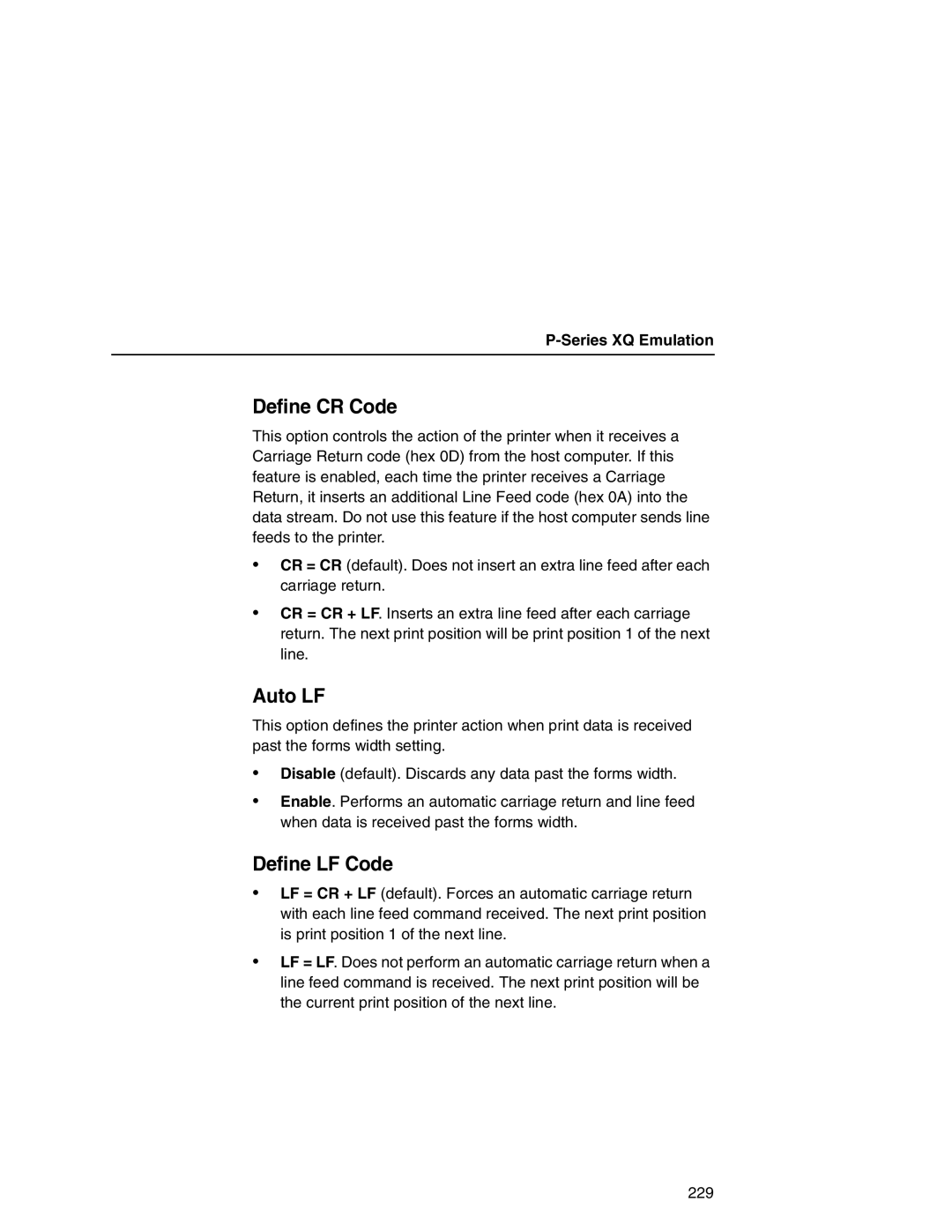 Printronix P7000 user manual Define CR Code, Series XQ Emulation 