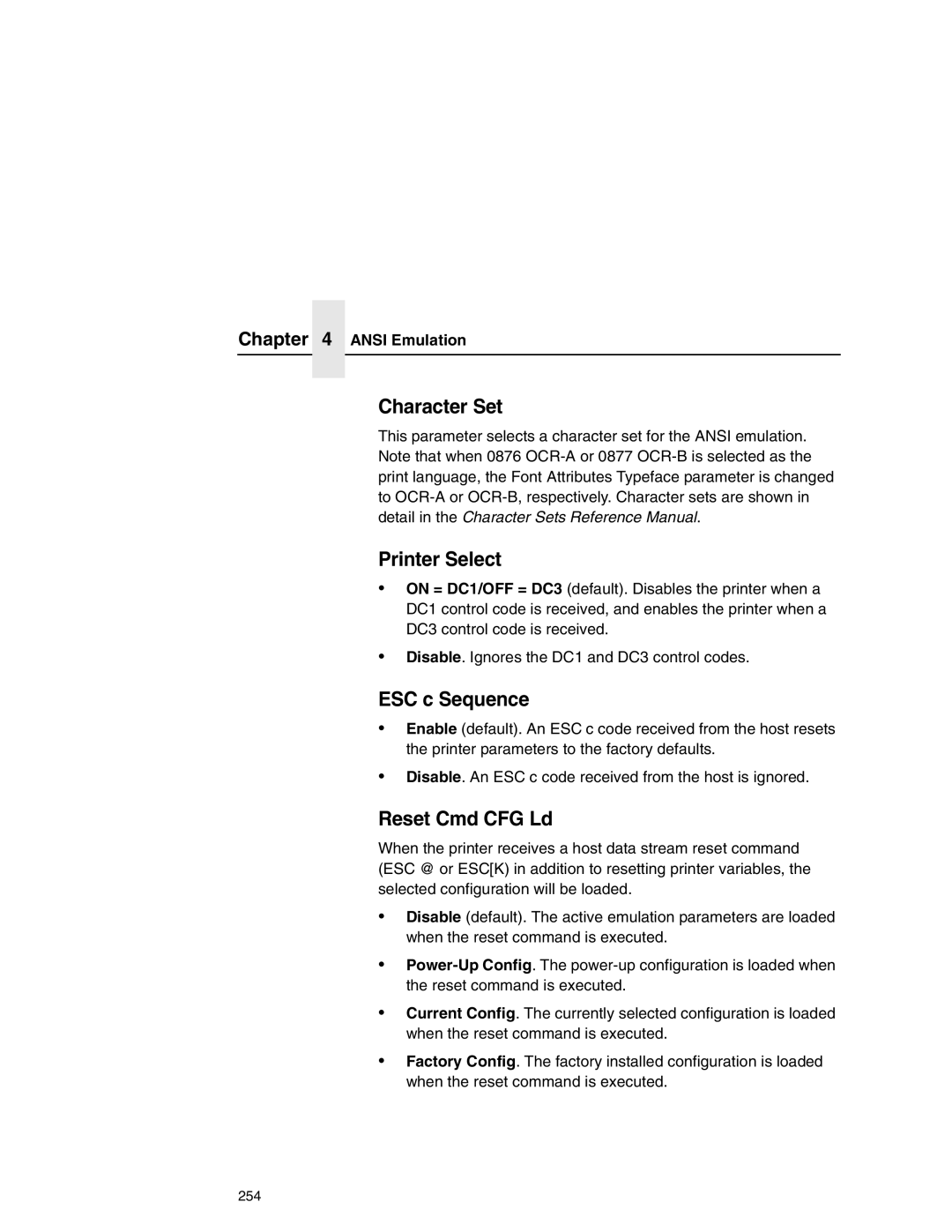 Printronix P7000 user manual Character Set, ESC c Sequence 