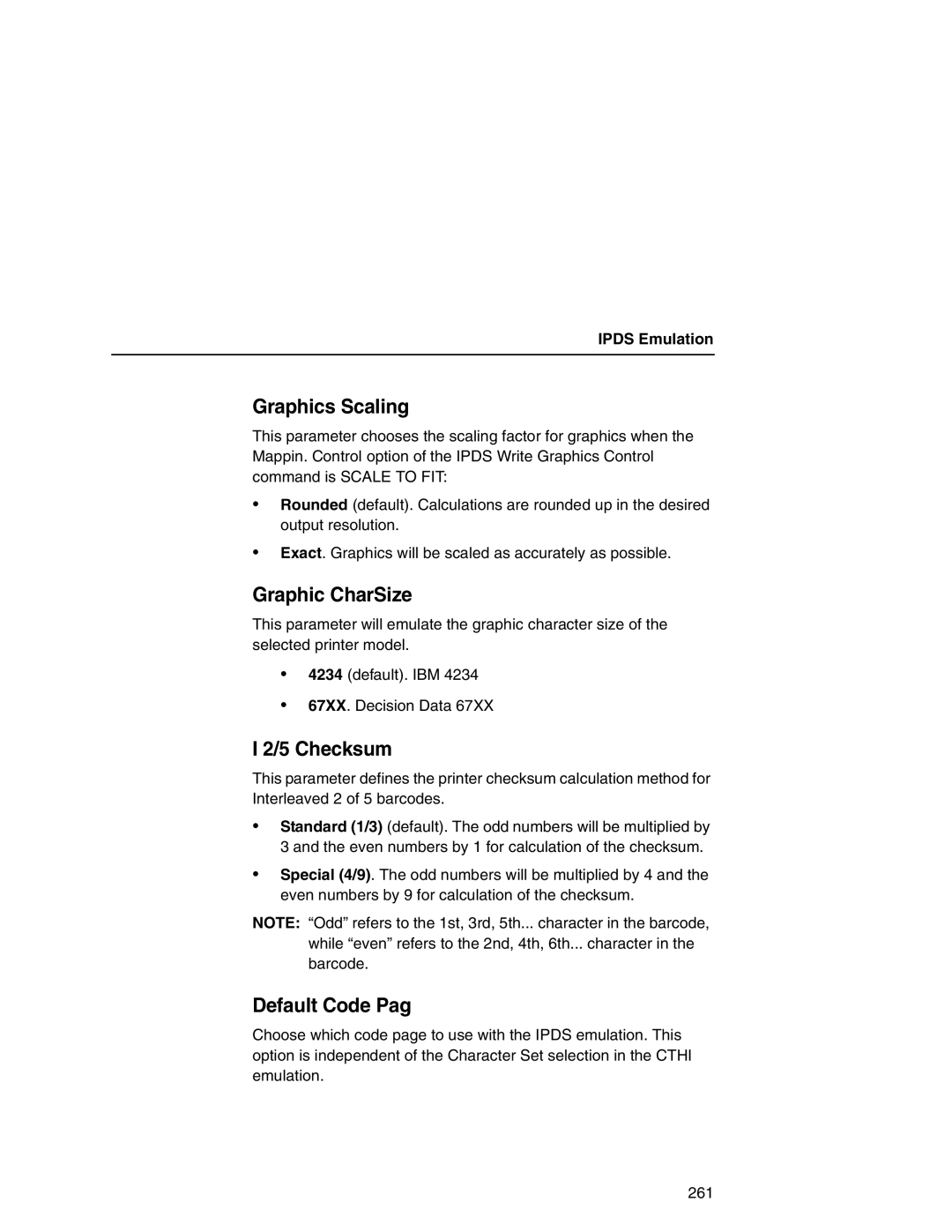 Printronix P7000 user manual Graphics Scaling, Graphic CharSize, Checksum, Default Code Pag 