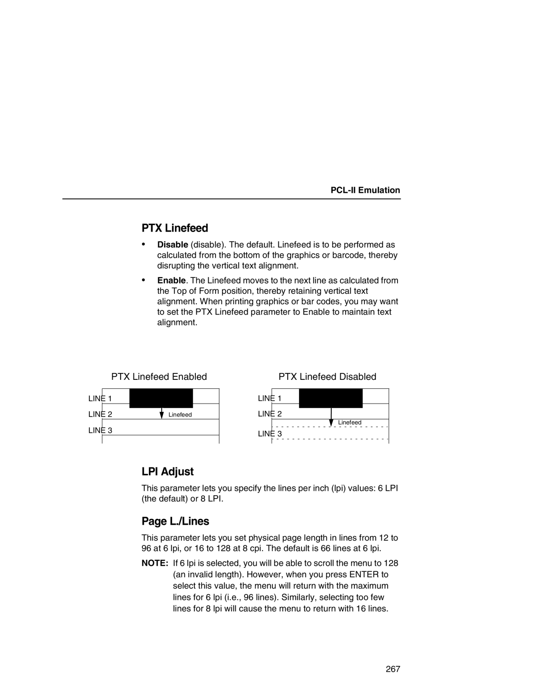 Printronix P7000 user manual PTX Linefeed, LPI Adjust, L./Lines 