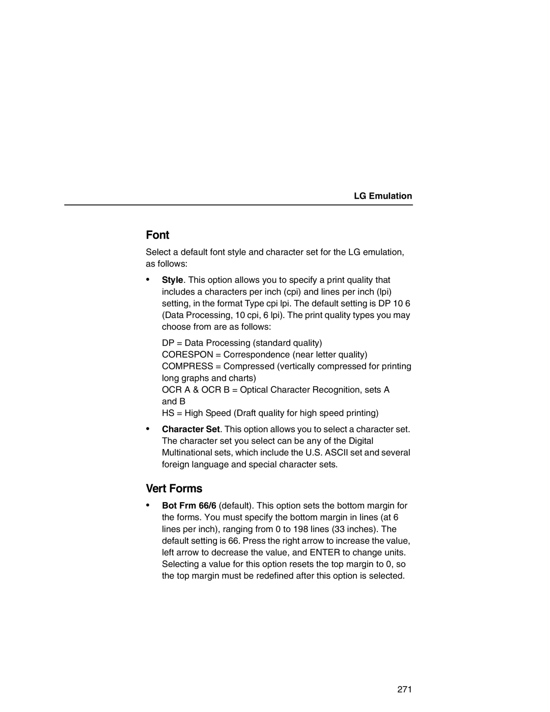 Printronix P7000 user manual Font, Vert Forms 