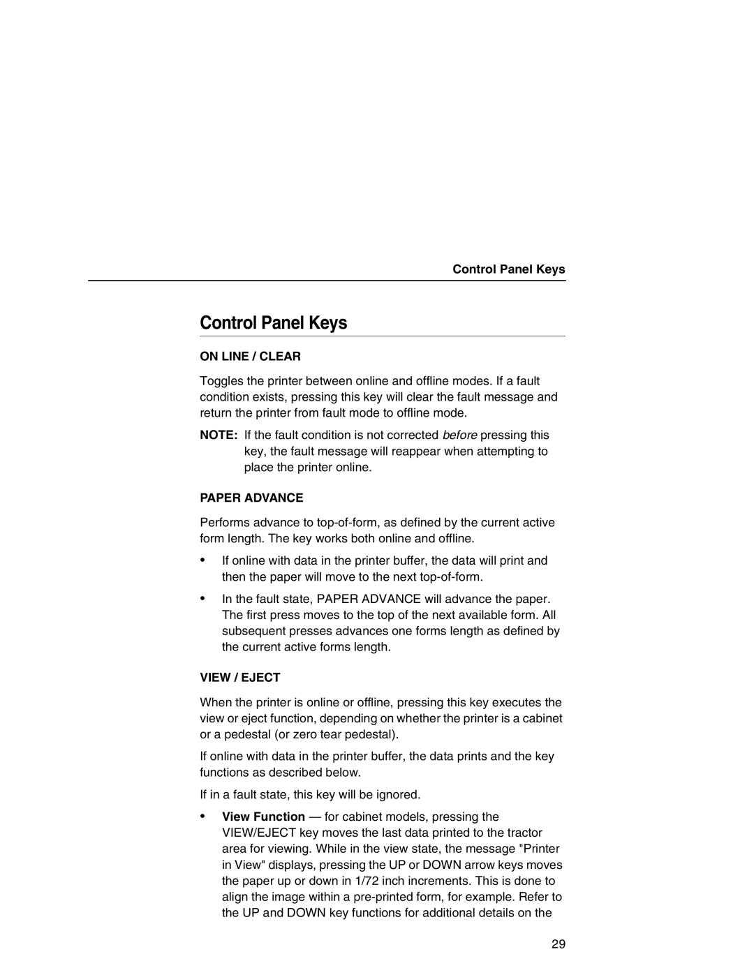 Printronix P7000 user manual Control Panel Keys 