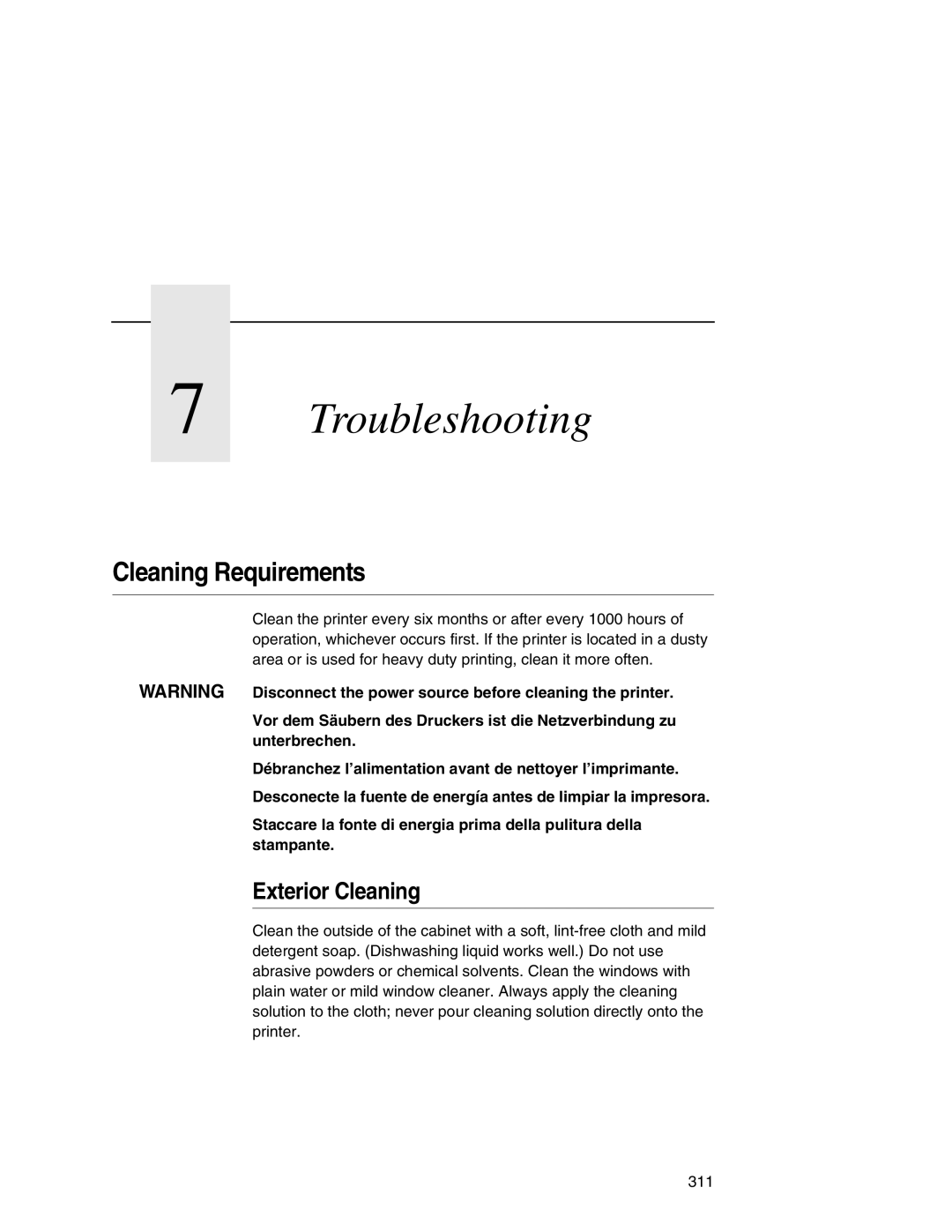 Printronix P7000 user manual Cleaning Requirements, Exterior Cleaning 