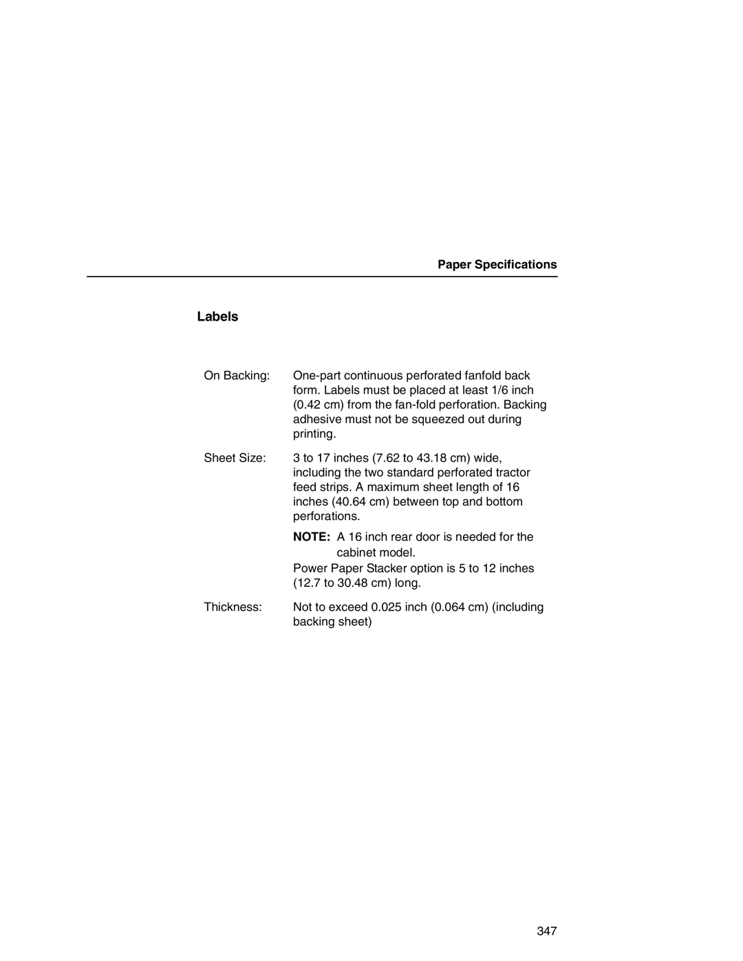 Printronix P7000 user manual Labels, Paper Specifications 