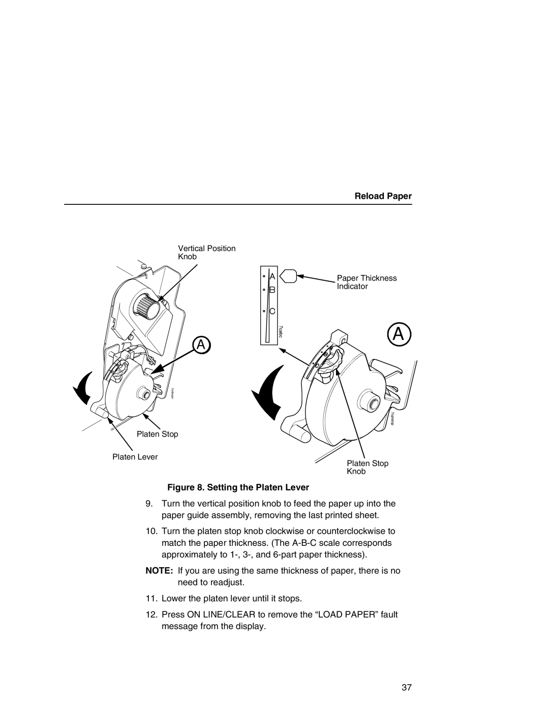 Printronix P7000 user manual Setting the Platen Lever 