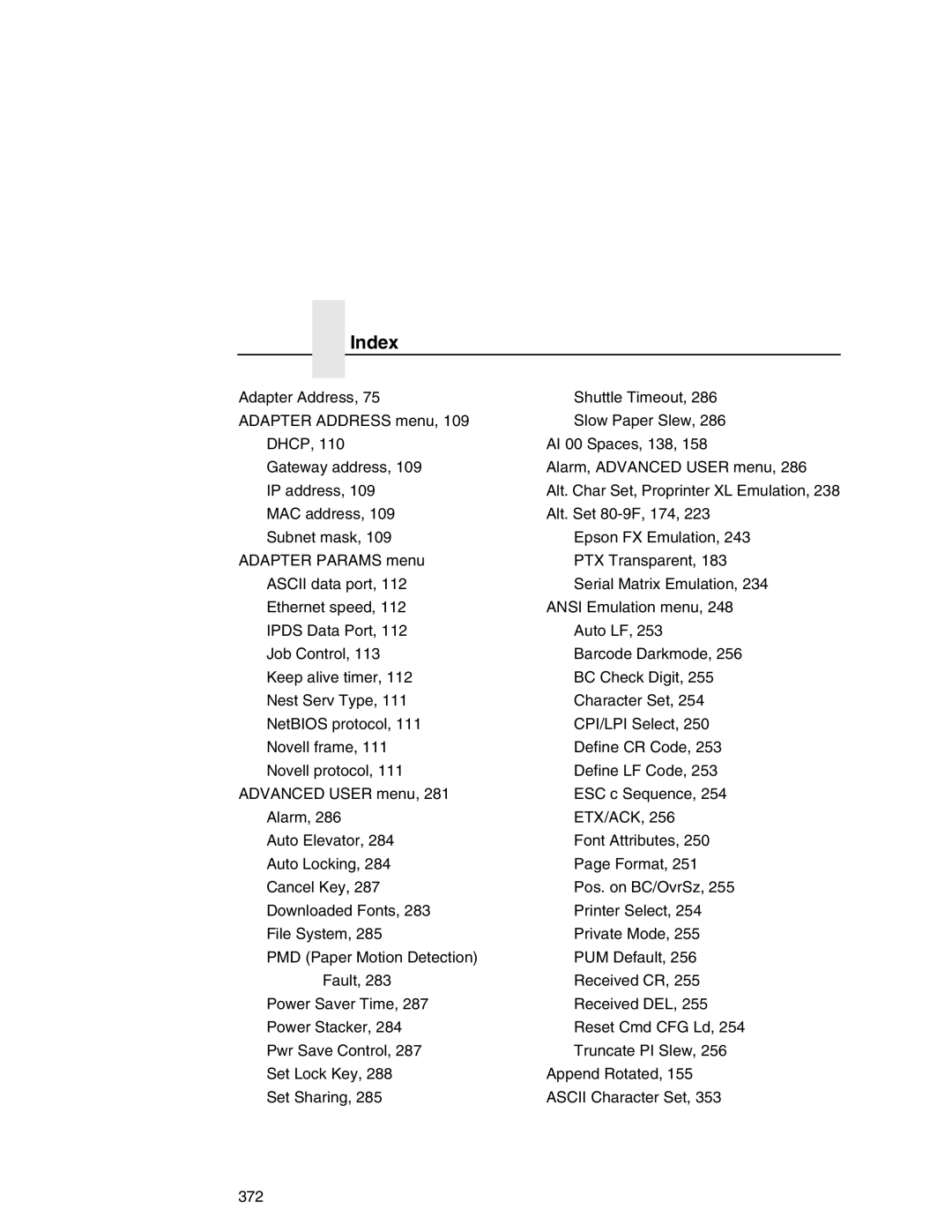 Printronix P7000 user manual Index 