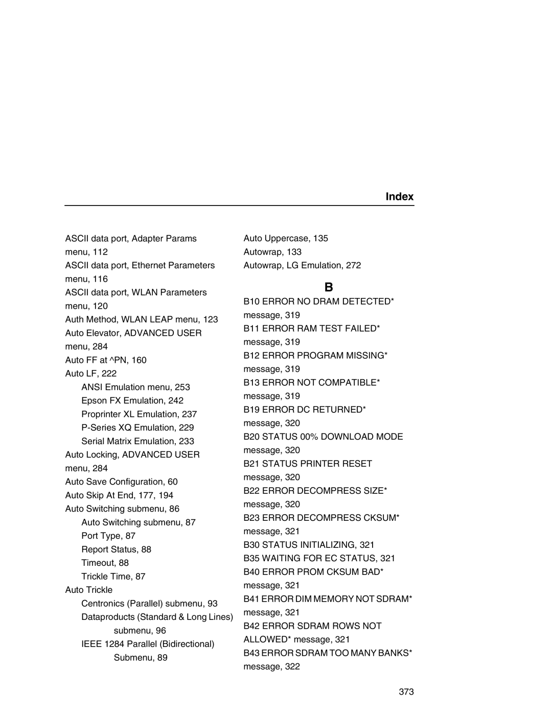 Printronix P7000 user manual B30 Status Initializing B35 Waiting for EC Status 