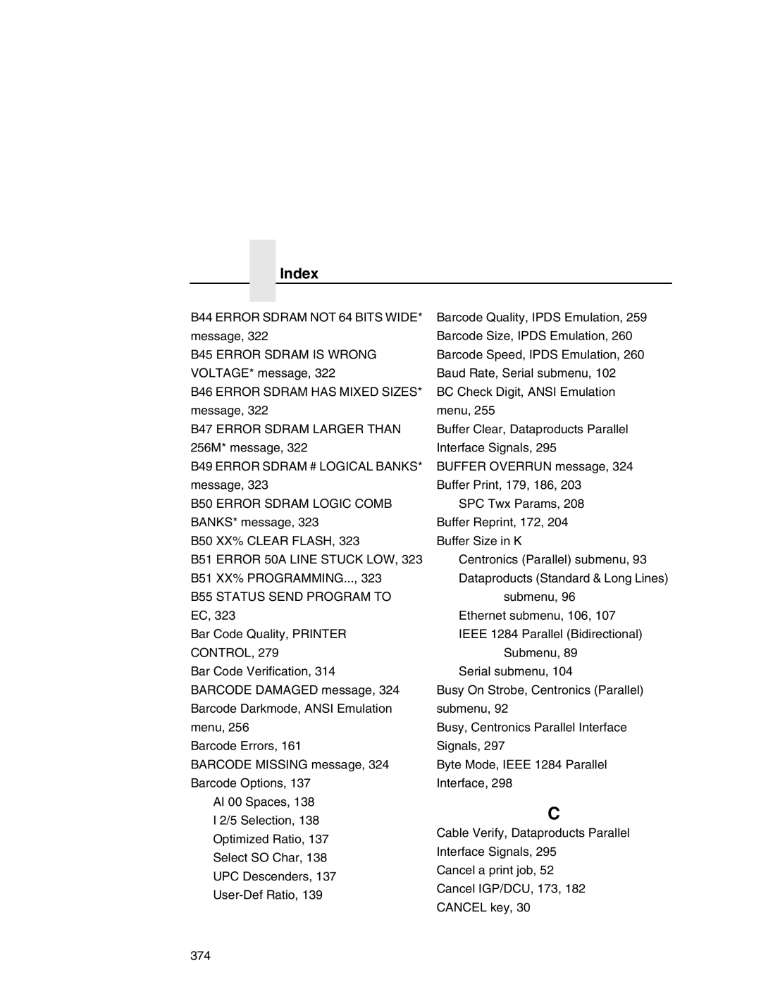 Printronix P7000 user manual B47 Error Sdram Larger than, Control 