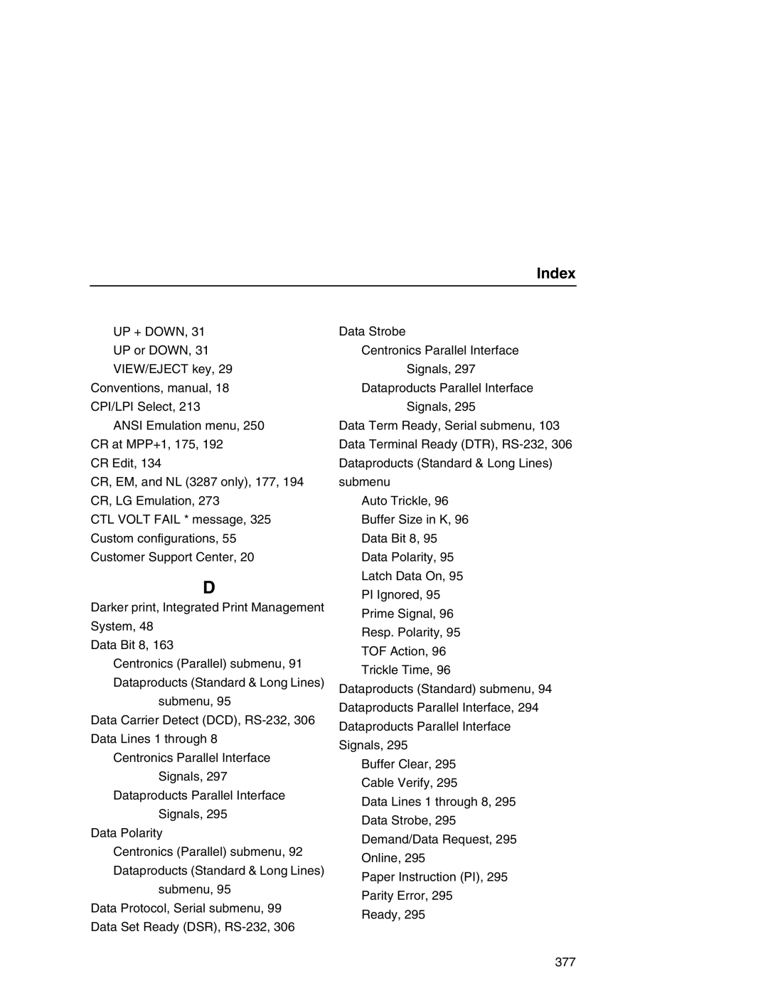 Printronix P7000 user manual Index 