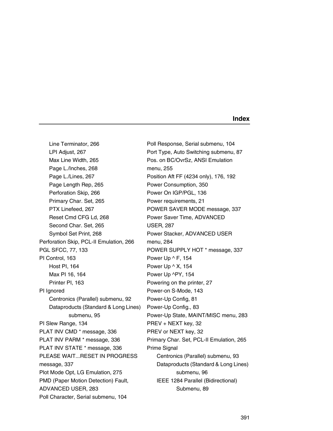 Printronix P7000 user manual Index 