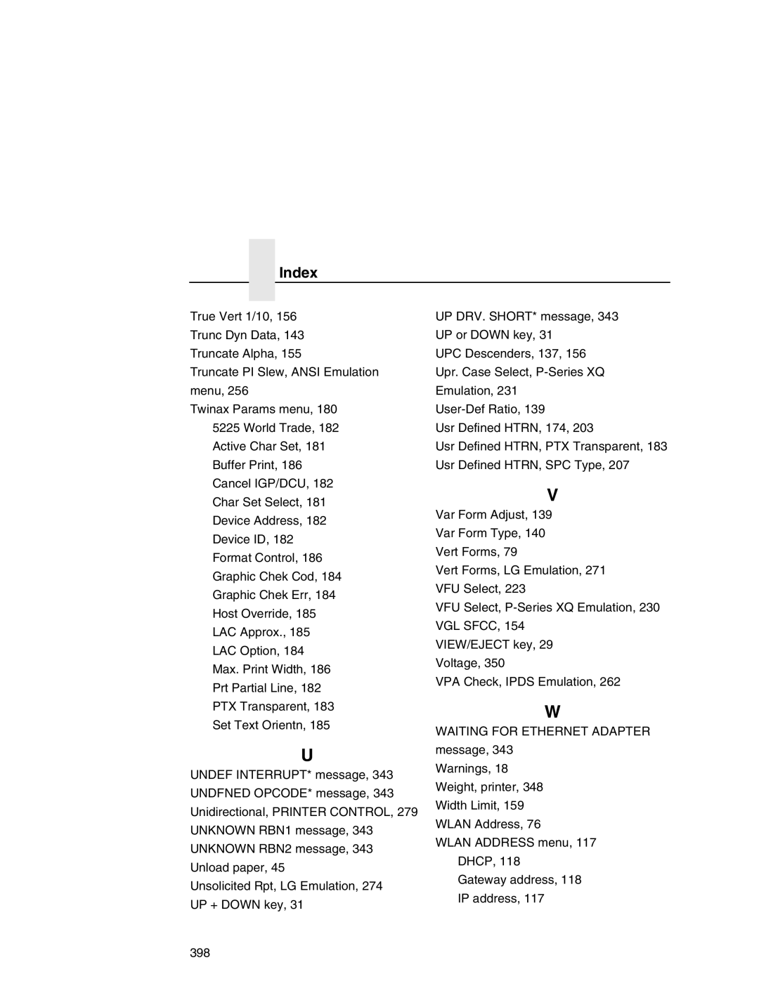 Printronix P7000 user manual Index 