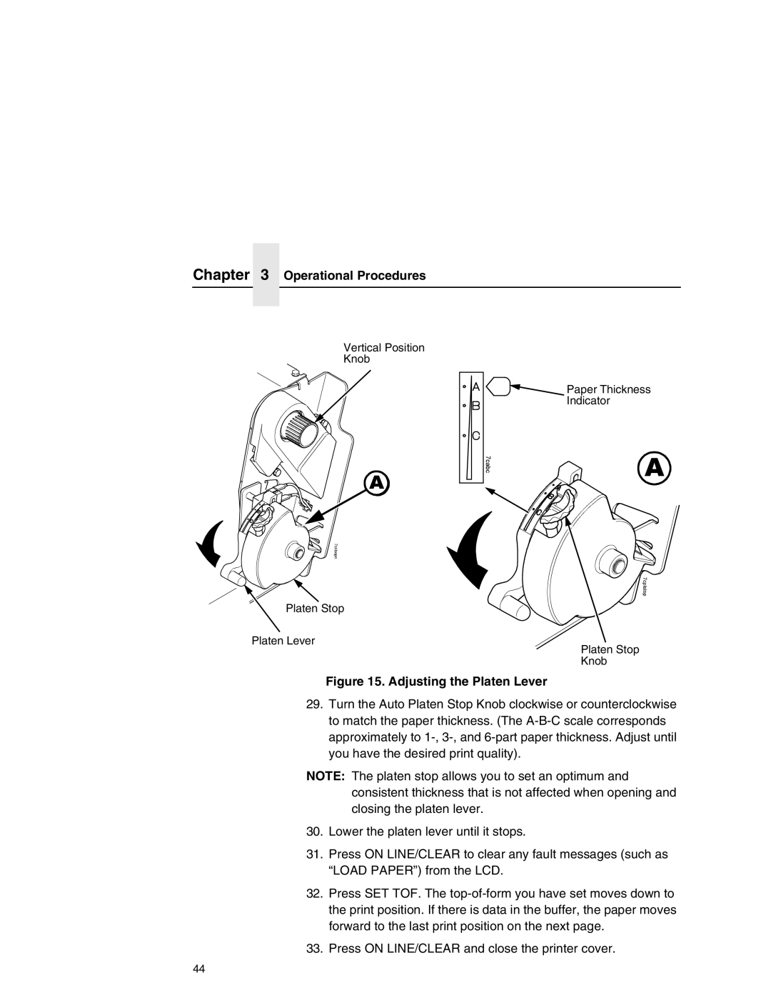 Printronix P7000 user manual Adjusting the Platen Lever 